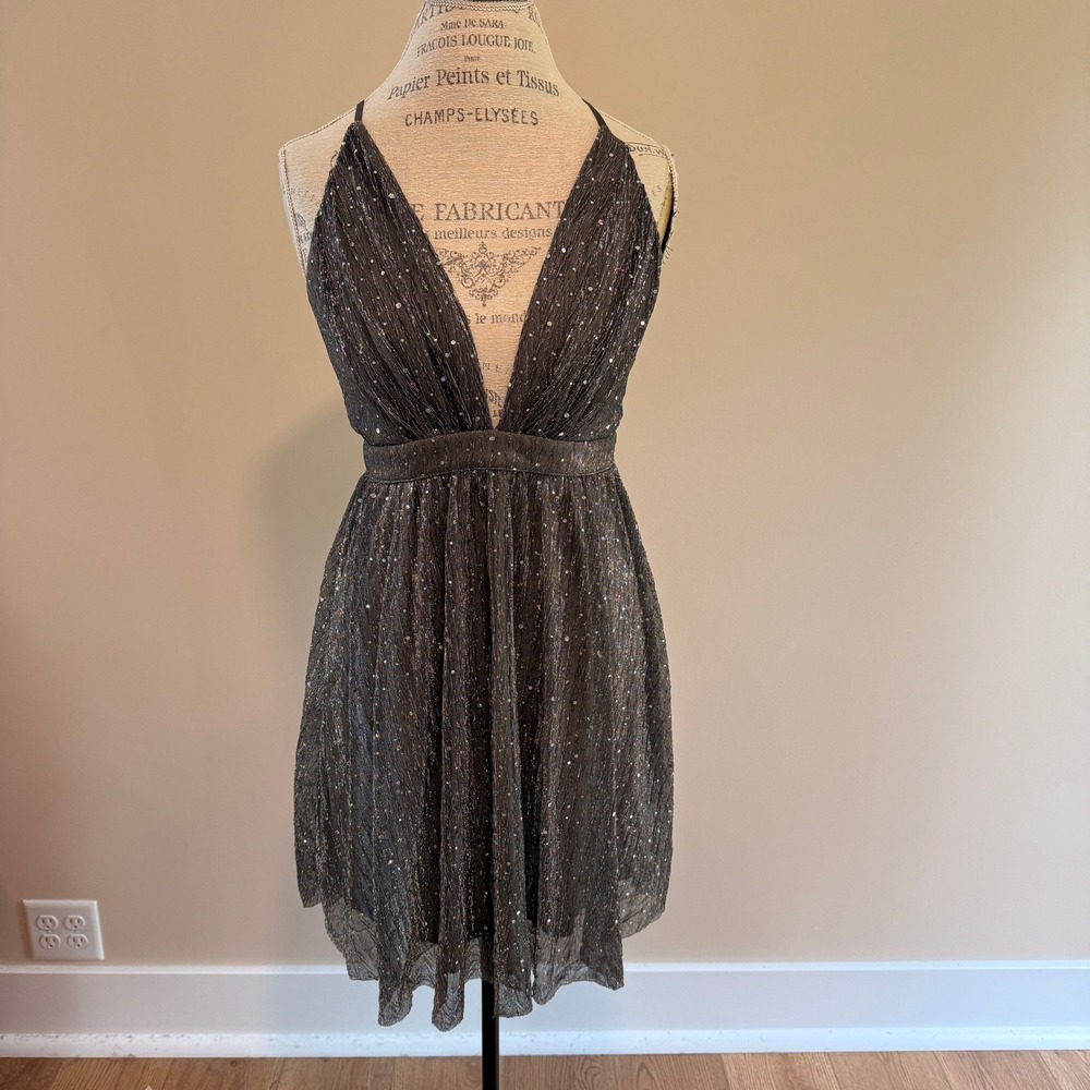 Ark N Co Women's Dark Gray/Silver Sparkle Empire Waist Mini Dress Size L